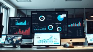 Een digitaal dashboard voor onbetaalde facturen en betalingsherinneringen in een kantooromgeving.