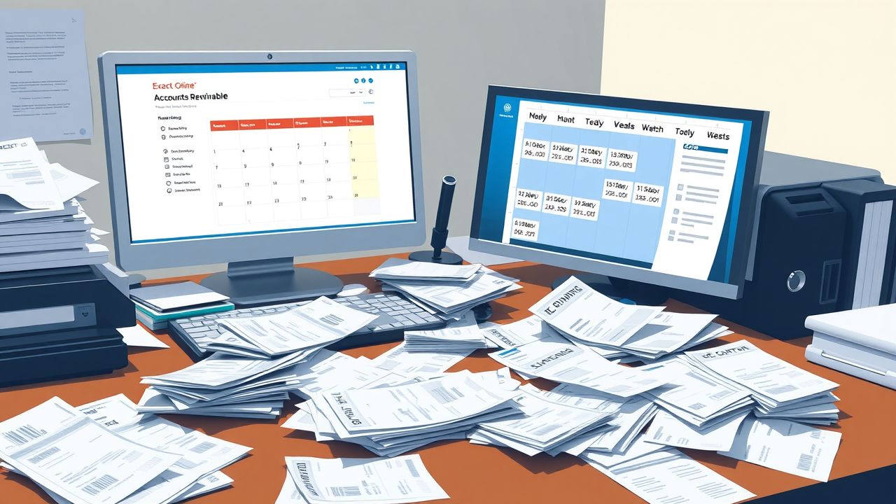Een rommelig kantoor met onbetaalde rekeningen en administratieve problemen. Een rommelig kantoor met onbetaalde rekeningen en administratieve problemen.